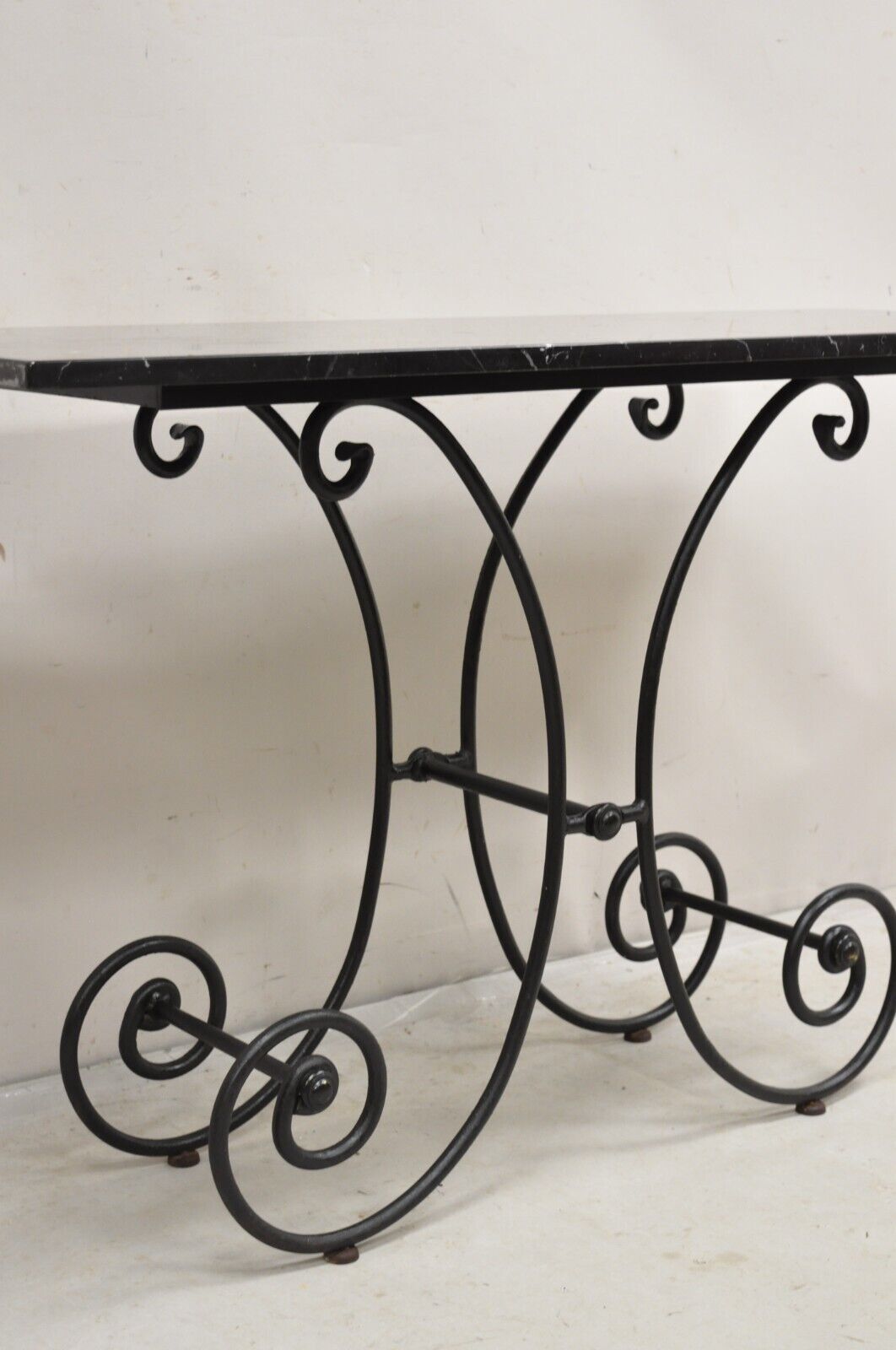 Vtg French Country Pastry Style Wrought Iron Marble Top Baker's Console Table