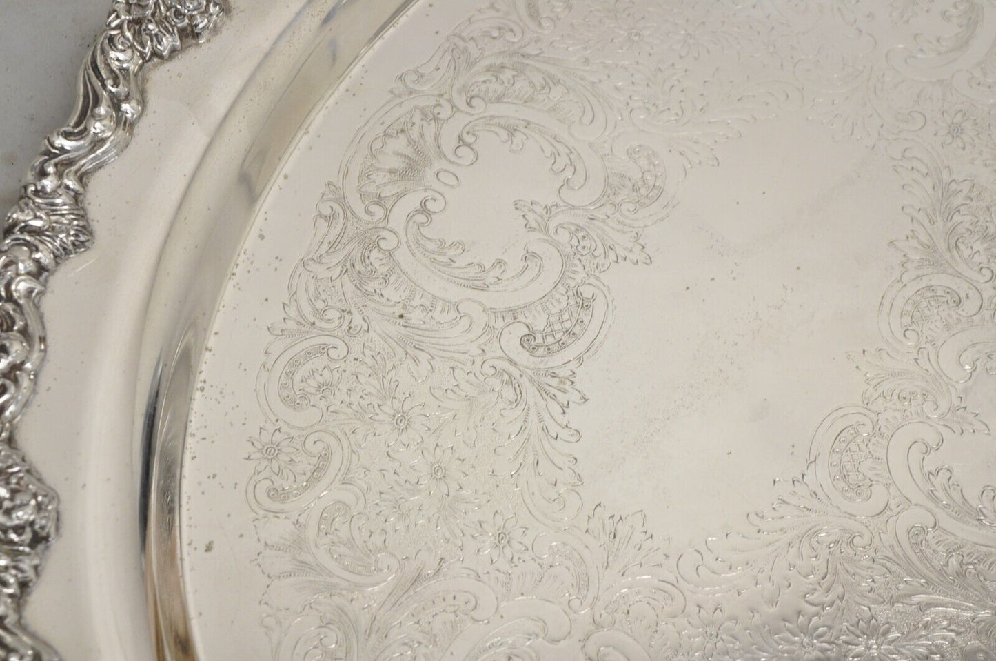 Vintage Sheridan Victorian Floral Repousse Silver Plated Oval Tray - a Pair