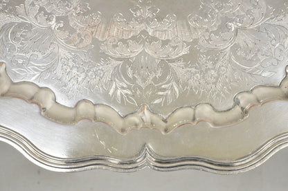 Victorian English Sheffield Silver Plated Oval Scalloped Serving Platter Tray