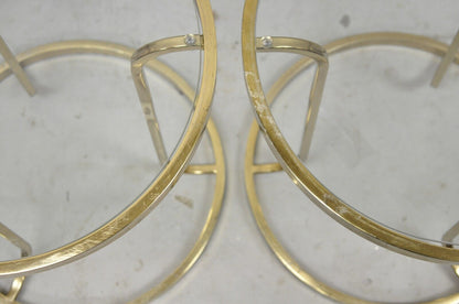 Vintage Mid Century Gold Brass Metal Baughman Style Round Side Tables - a Pair