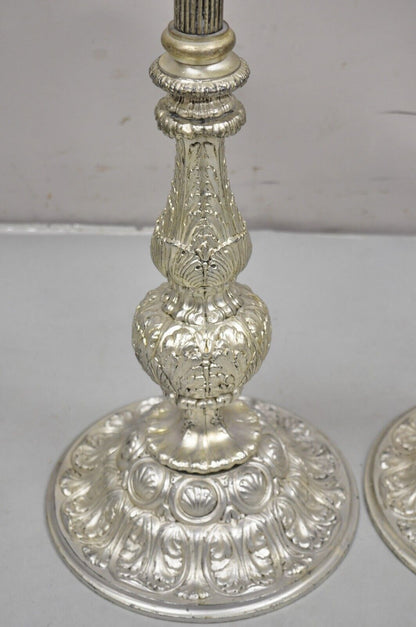 Vtg 43" Tall Baroque Style Silver Plated Collapsible Floor Candlesticks in Box