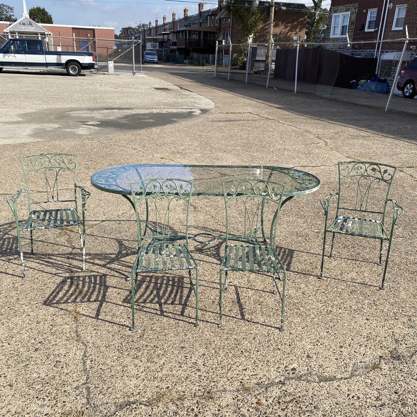 Vintage Salterini Leaf Vine Patio Garden Dining Set Glass Oval Table - 5 Pc Set