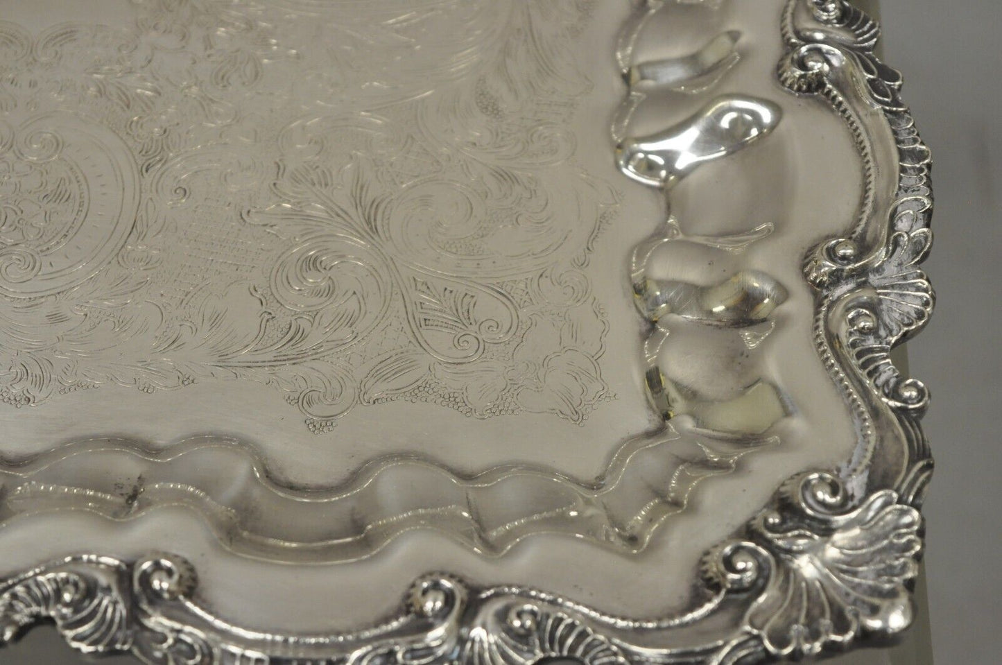 Chippendale by Wallace X 120 Silver Plate 16" Square Shell Platter Tray on Feet