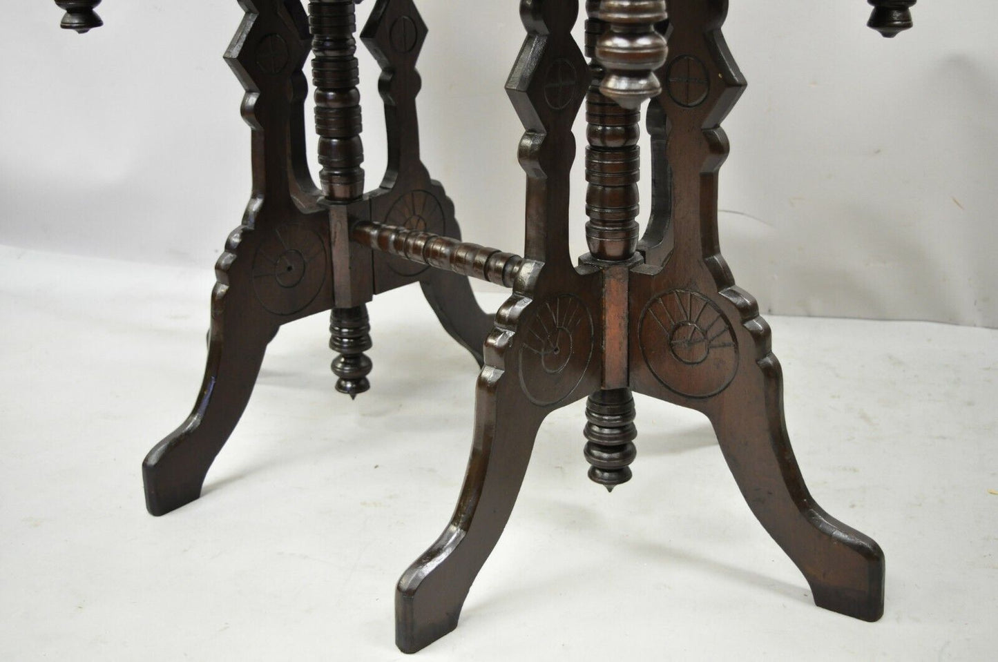 Antique Eastlake Victorian Aesthetic Movement Carved Walnut 6 Leg Parlor Table