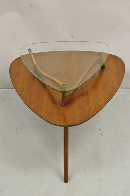 Vintage Mid Century Modern Sculpted Walnut Kagan Style Floating Glass Side Table