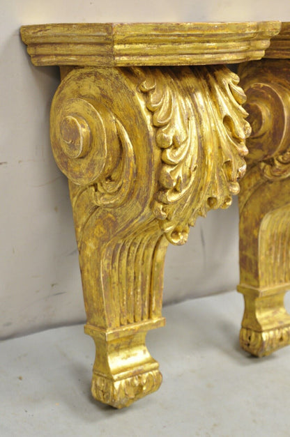 Gold Giltwood French Louis XV Style Wood Acanthus Corbel Large Wall Shelf Pair