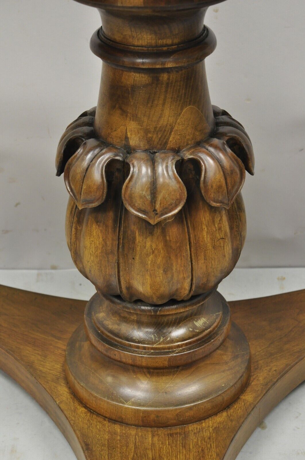 Vintage Carved Walnut Italian Regency Leaf Pineapple Pedestal Table Base (A)