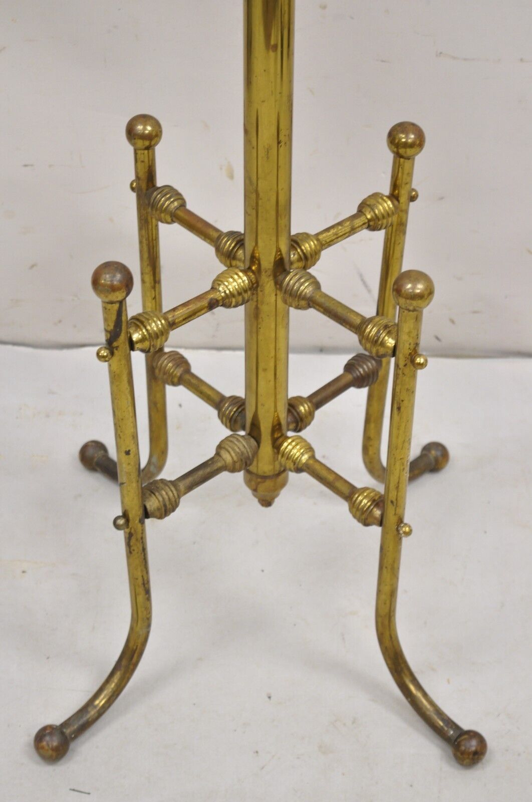 Antique Victorian Brass Cannonball Pole Coat Tree Stand