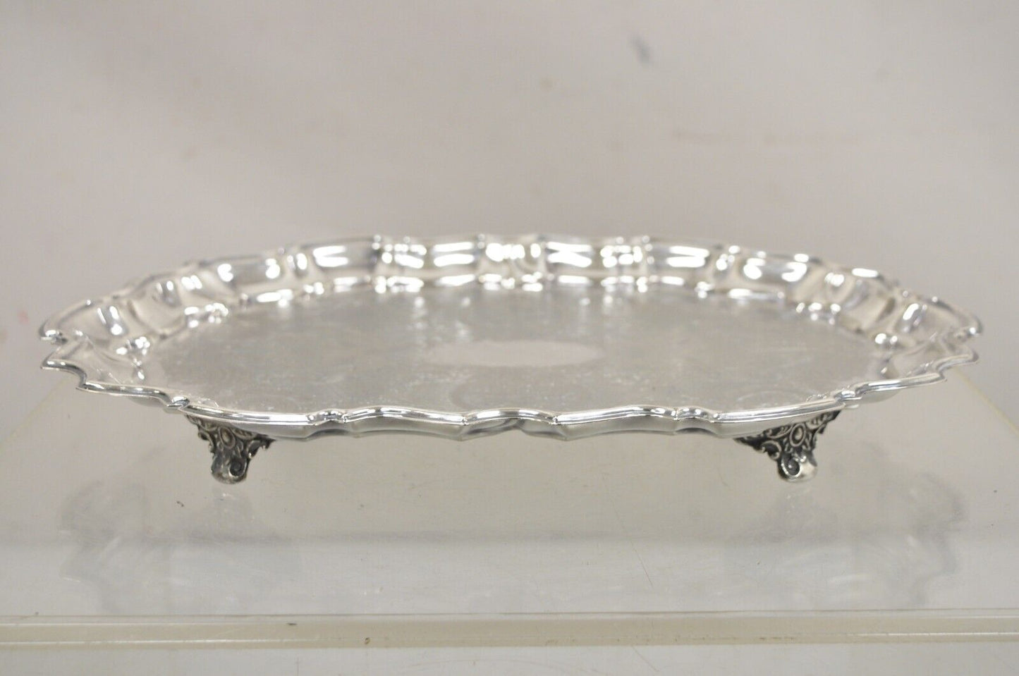 Vintage Leonard Silver Plated Pressed Metal Scalloped Serving Platter Dish