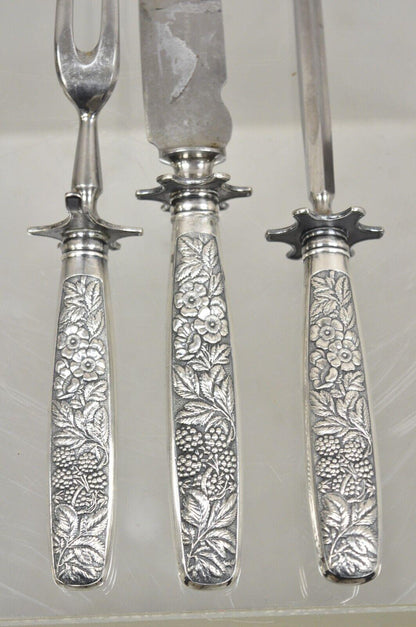 Antique R Wallace & Sons Victorian Silver Plated Repousse Meat Carving Set - 3Pc