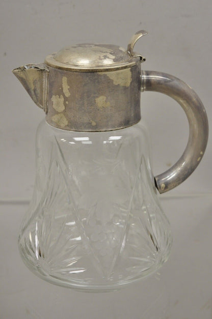 Antique Victorian Silver Plated Cut Crystal Glass Lemonade Water Pitcher