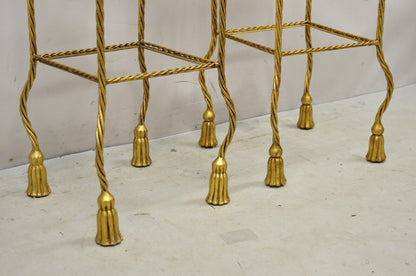 Italian Hollywood Regency Rope Tassel Gold 4 Tier Iron Display Rack Shelf - Pair