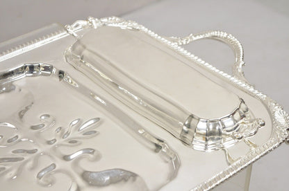 English Victorian Silver Plated Meat Cutlery Serving Platter Tray w/ Covers