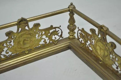 Antique French Louis XV Style Victorian Brass Rose Bird Fireplace Mantel Fender