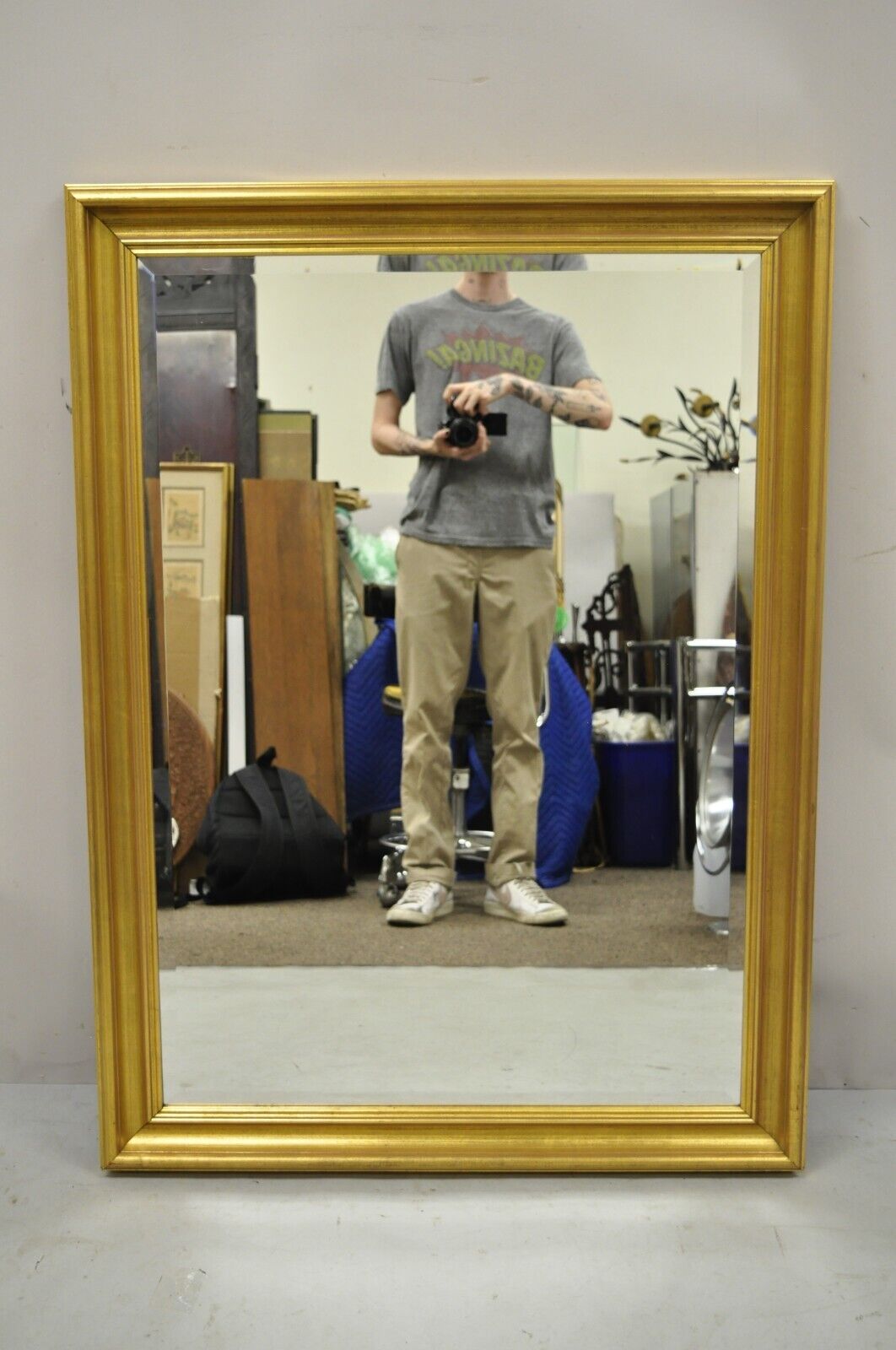 Vintage French Style Wood Frame Gold Leaf 46" Wall Mirror