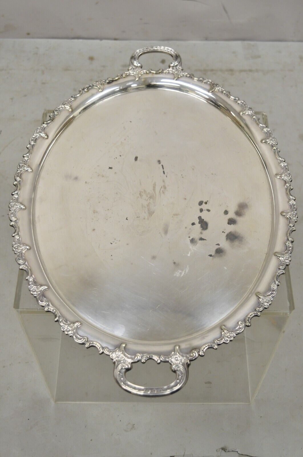 Vintage Handarbelt Alpacca Silver Plate Oval Tray Serving Platter