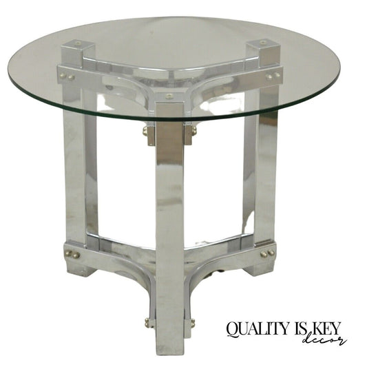 Vintage Chrome and Glass Mid Century Modern Space Age Round Accent Side Table