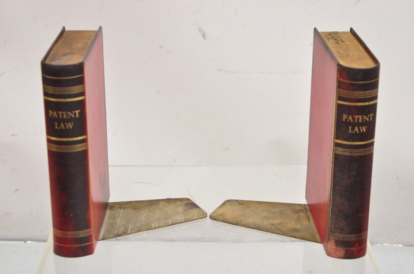 Vintage Italian Red Leather Bound "Patent Law" Faux Book Bookends (B) - Pair