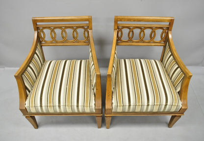 Vintage Hollywood Regency Interlocking Spiral Carved Wood Lounge Chairs - a Pair