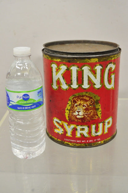 Vintage King Syrup Lion Head Tin Can Advertisement 8 lbs Mangels Herold (I)