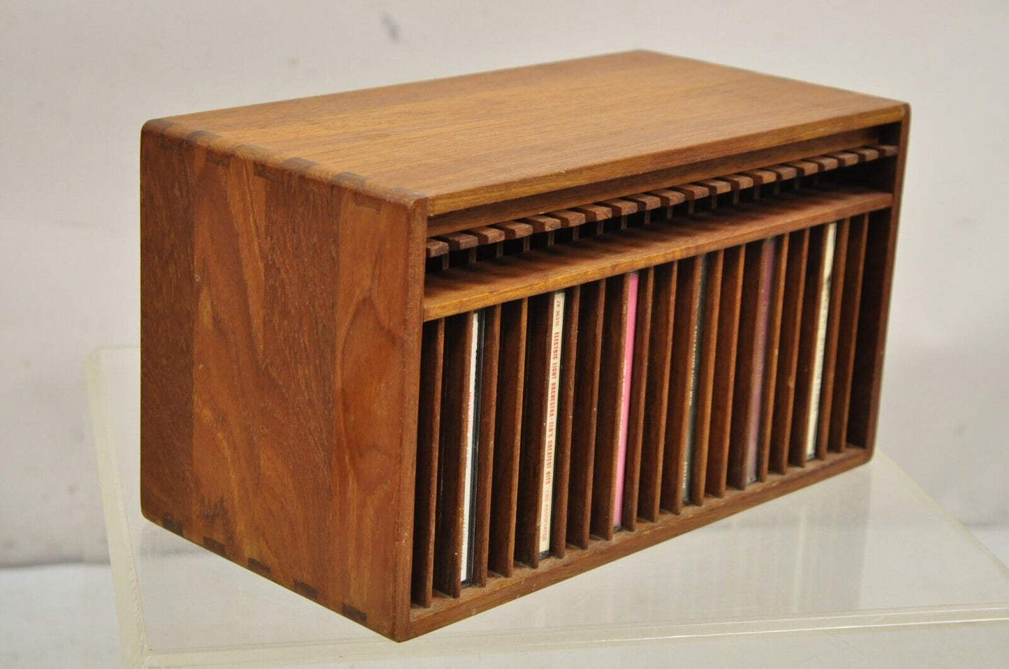 Vintage Kalmar Teak Wood Mid Century Modern 20 Slot CD Rack Holder Organizer