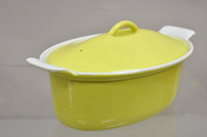 Vintage Descoware Belgium Yellow Cast Iron Enamel Oval Lidded Casserole Pot