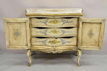 19th C. Italian Venetian Hand Painted Demilune Buffet Cabinet with 3 Drawers