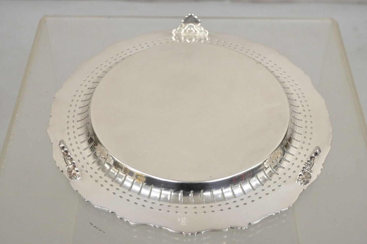 Vintage English Victorian Reticulated Pierced Gallery 12.5" Round Platter Tray