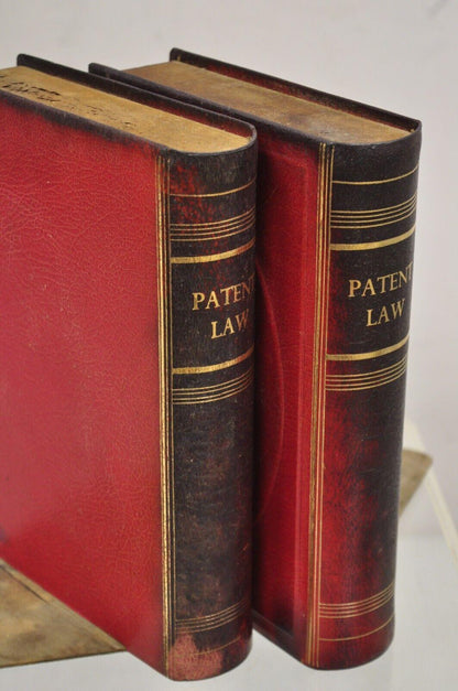 Vintage Italian Red Leather Bound "Patent Law" Faux Book Bookends (B) - Pair