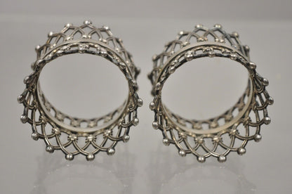 Pair Antique English Victorian Silver Plate Pierced Fretwork Crown Napkin Rings