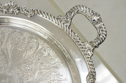 Vintage Sheffield Victorian Style Silver Plated Round Twin Handle Platter Tray