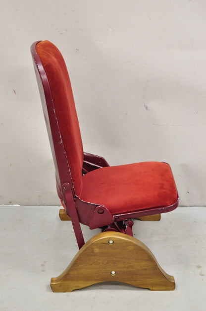 Vintage Art Deco Style Fold and Recline Red Low Theater Seats Chairs - a Pair