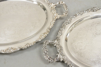 Vintage Sheridan Victorian Floral Repousse Silver Plated Oval Tray - a Pair