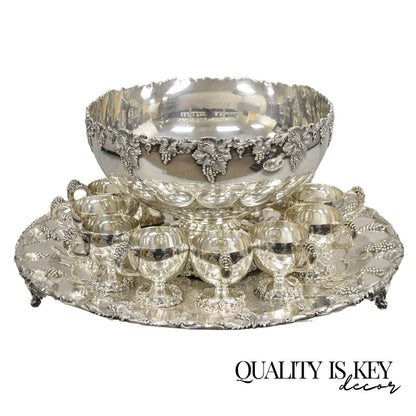 Webster Wilcox International Grapevine Silver Plated Punch Bowl Set - 14 Pcs