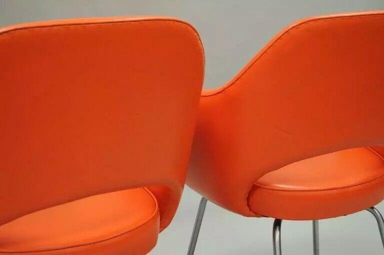 Early Vintage Eero Saarinen for Knoll Orange Vinyl Executive Arm Chairs - a Pair