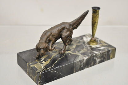 Vintage French Empire Bronze Hunting Dog Marble Base Desk Pen Holder