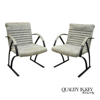 Mid Century Cal-Style Furniture Art Deco Metal Frame Lounge Arm Chairs B - Pair