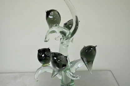 Salviati Murano Italian Modernist Perched Owl on Tree Art Glass Sculpture