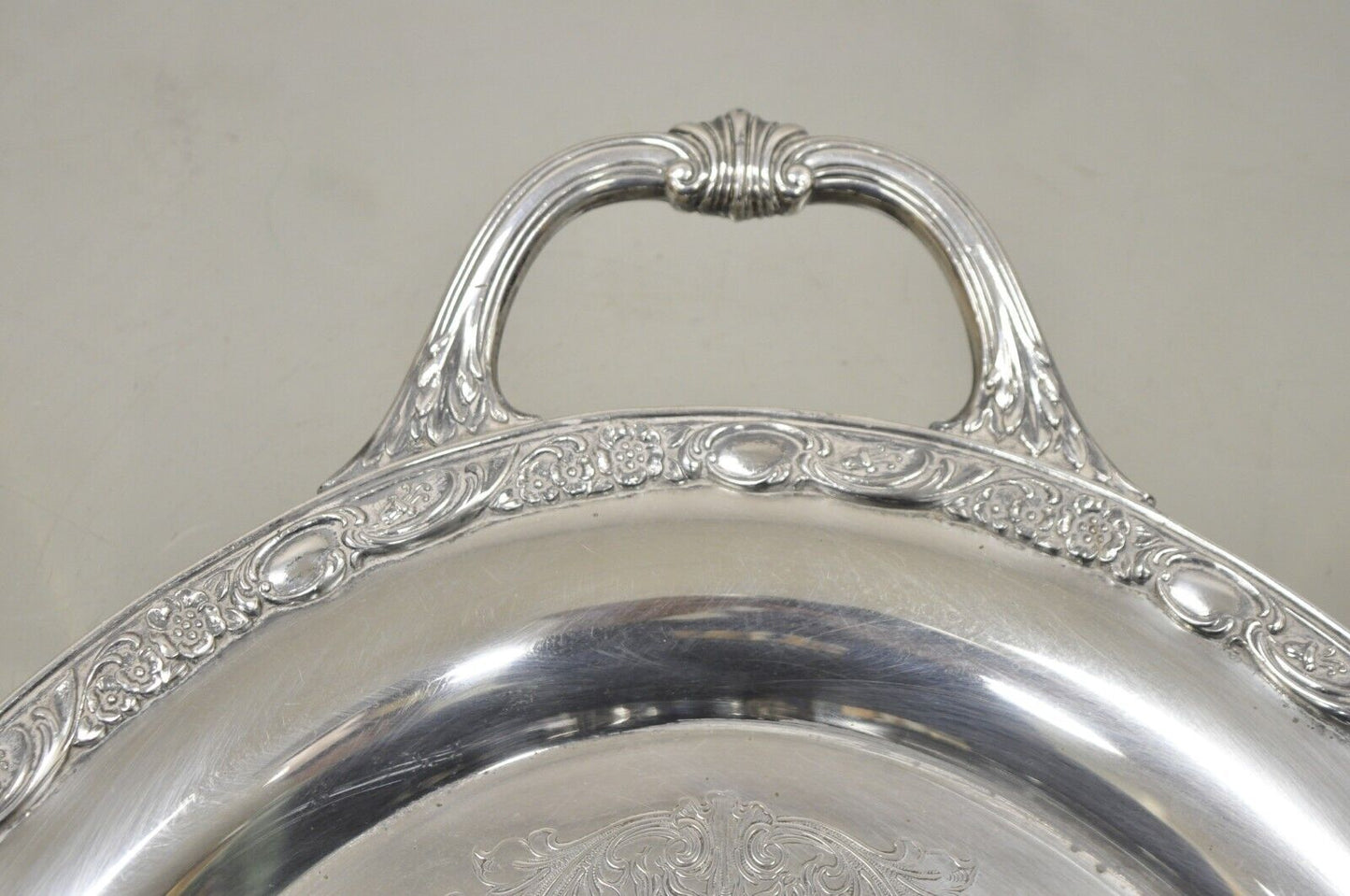 Antique Victorian Rose WM Rogers & Son Oval Silver Plated Platter Tray