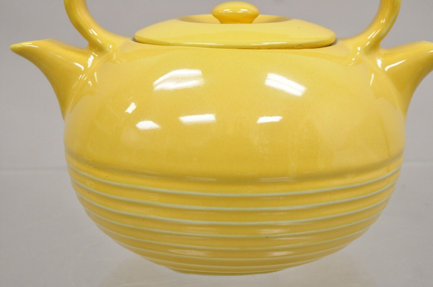 Vintage Invento Products Hall China Yellow Art Deco Twin Spout Divided Tea Pot