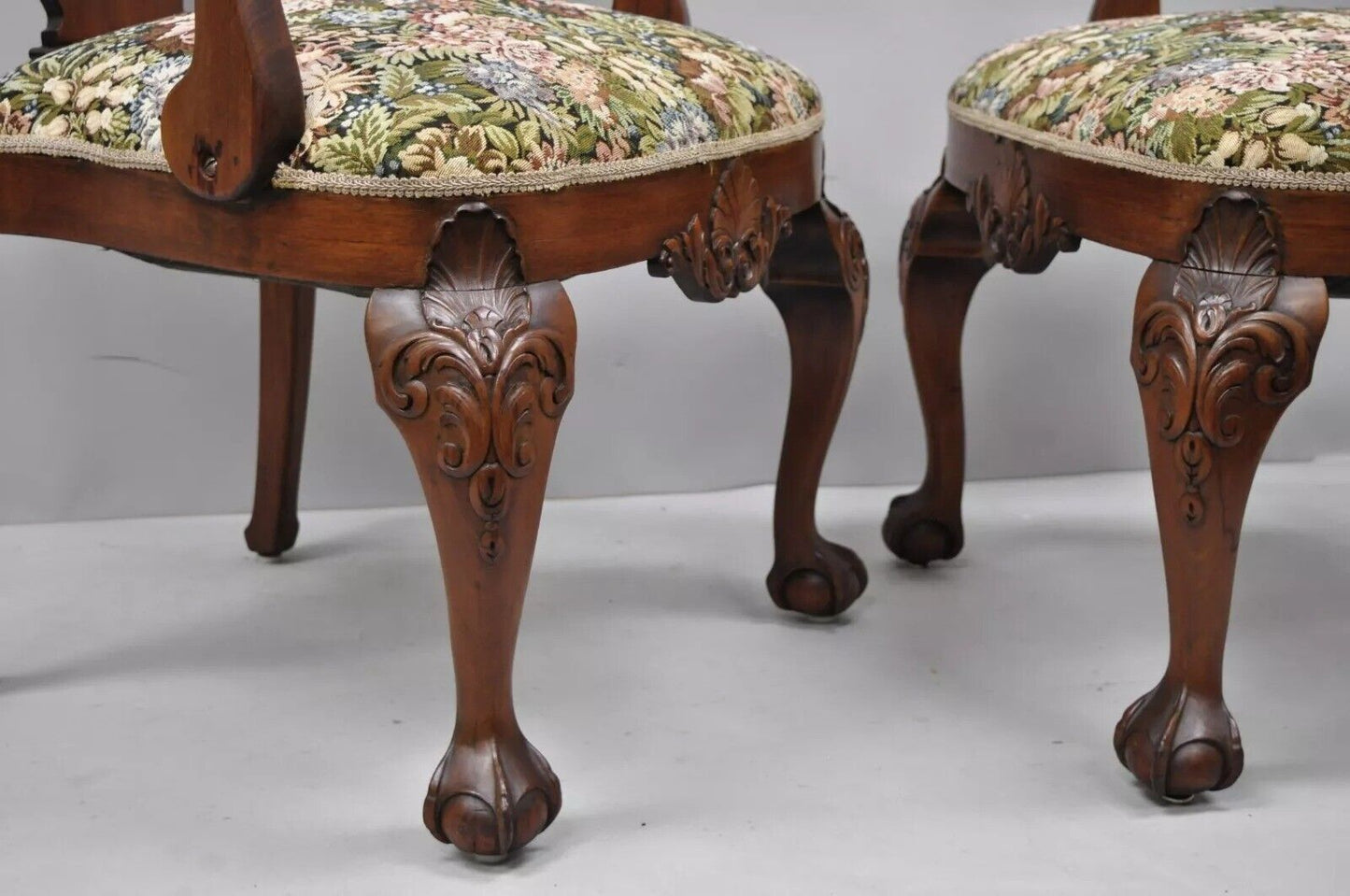 Antique Georgian Style Mahogany Carved Eagle Heads Dining Arm Chairs - a Pair