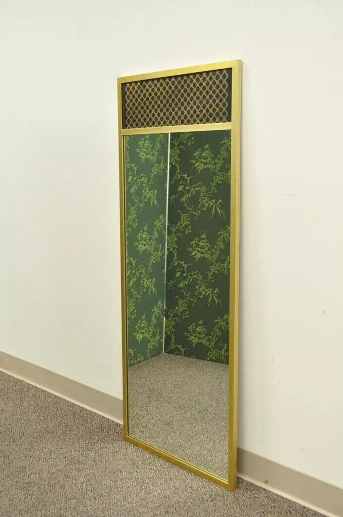 Vintage Mid Century Modern 52" Rectangular Metal Frame Brass Finish Wall Mirror