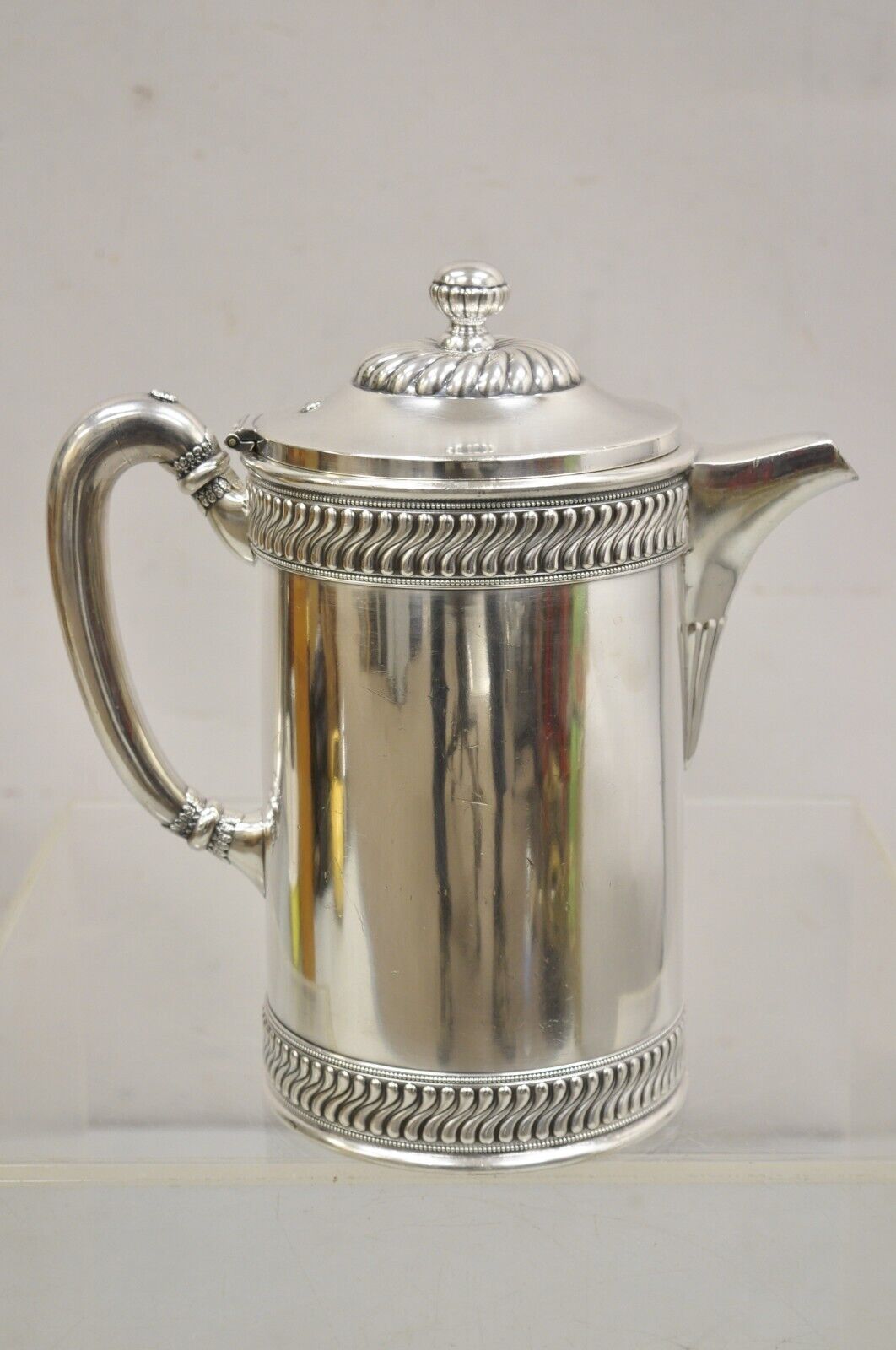 Antique Victorian US Navy International Silver Ice Water Pitcher w/Enamel Liner