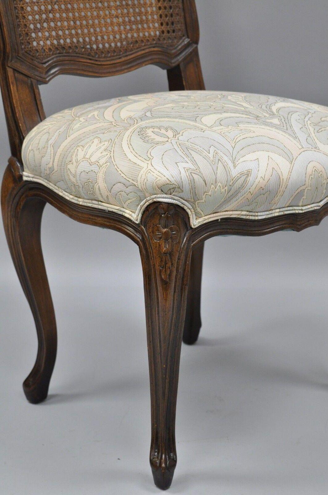 Vintage French Country Louis XV Style High Cane Back Carved Walnut Side Chair