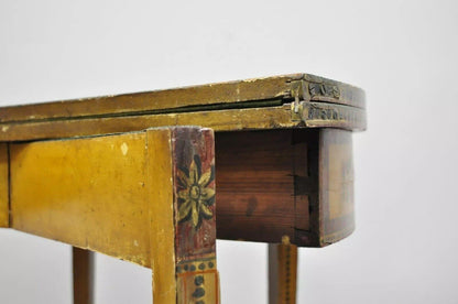 19th C. English Edwardian Polychrome Adams Painted Demilune Console Game Table