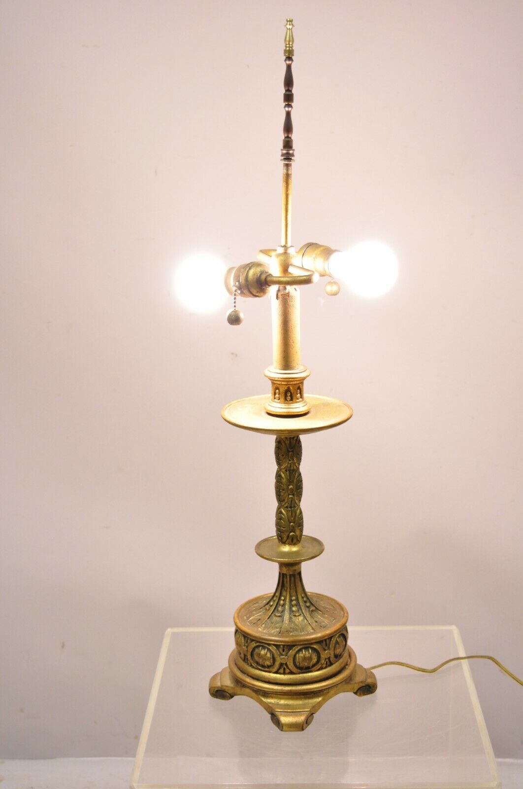 Vintage Italian Gold Gilt Wood Carved Candle Candelabra Florentine Table Lamp