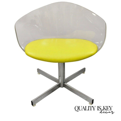 Vtg Jansko Clear Sculpted Lucite Mid Century Modern Yellow Vinyl Swivel Chair