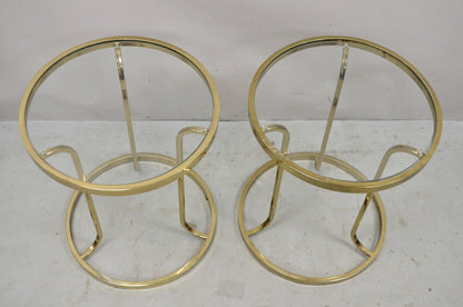 Vintage Mid Century Gold Brass Metal Baughman Style Round Side Tables - a Pair