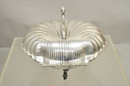 Leonard Silverplate Clam Shell Form Silver Plated Hinged Warmer with Swan Handle