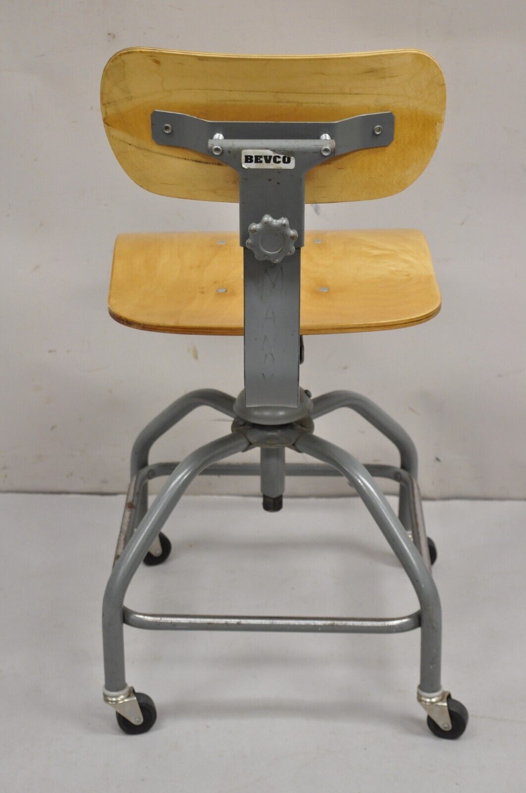 Vintage Bevco Industrial Machinist Adjustable Metal Drafting Work Stool Chair